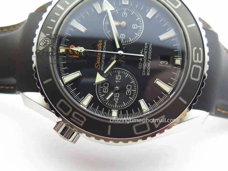 0429 Planet Ocean Master Chrono 45mm SS OM 1:1 Best Edition Black Dial Orange 12 On Rubber Strap A Durable 8169
